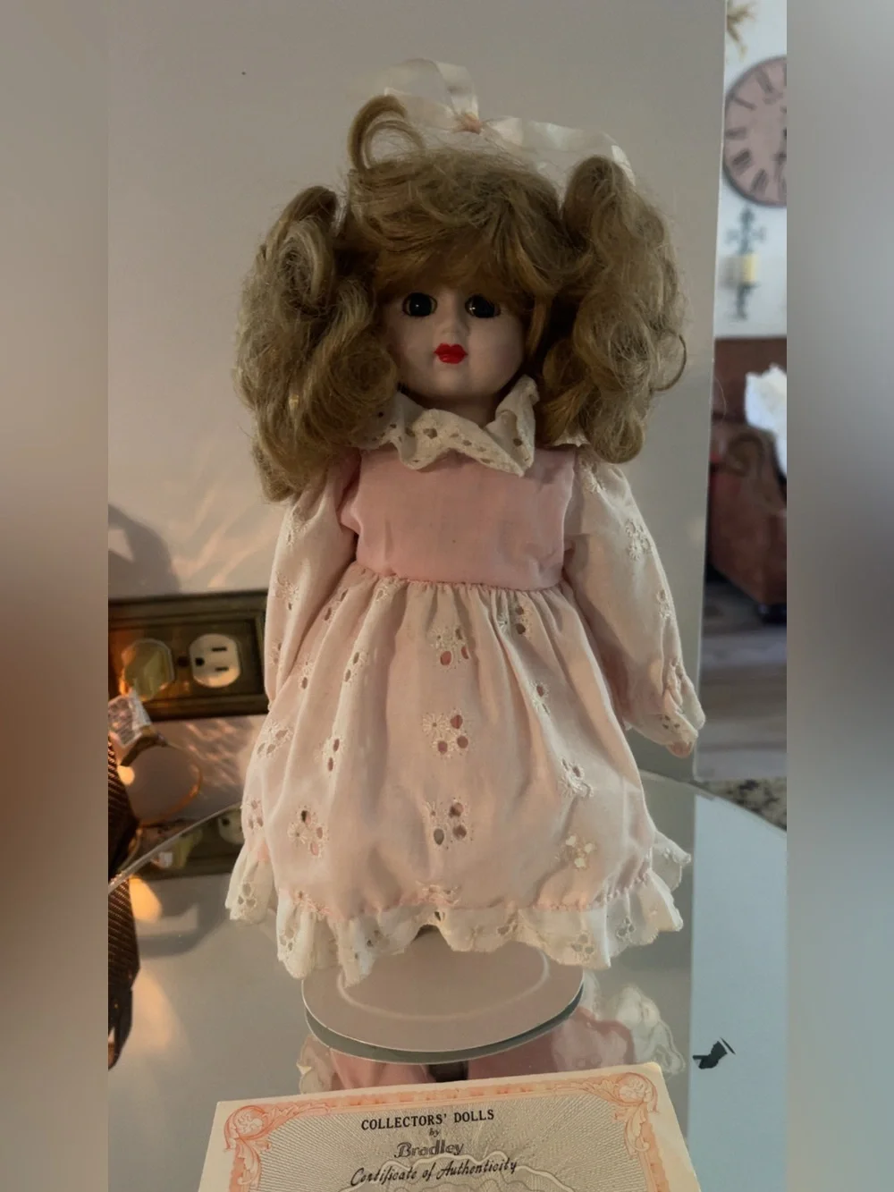 Vintage-Style Pink Eyelet Dress Porcelain Doll - Unbranded